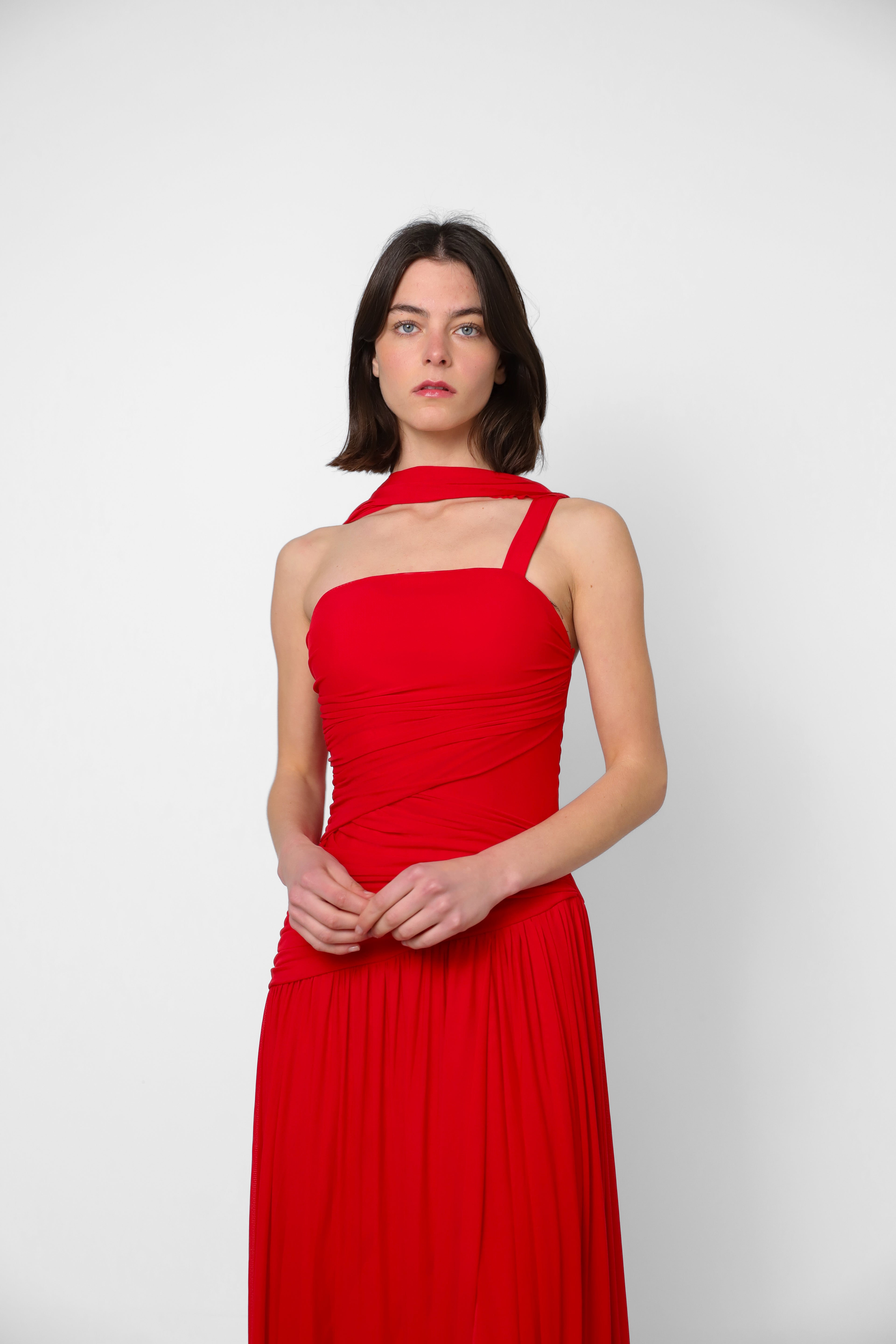 VESTIDO HERA UN HOMBRO DRAPEADO